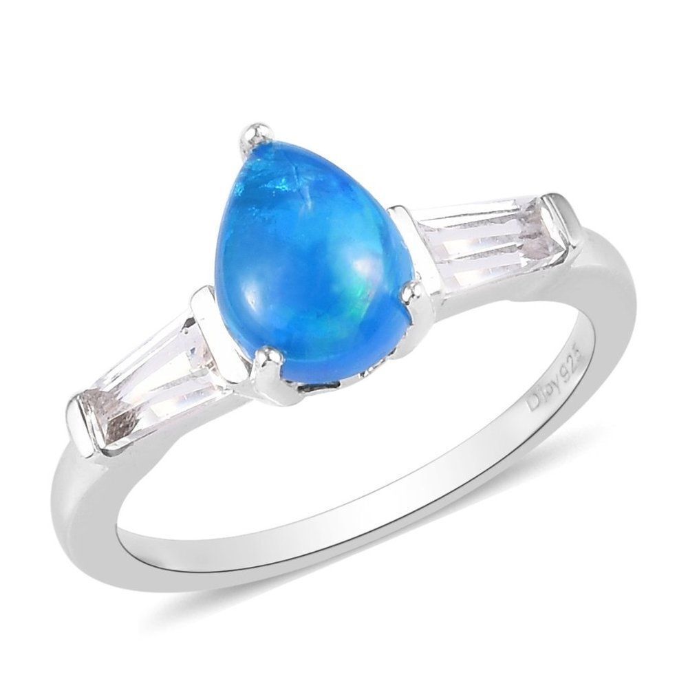 Welo Opal and White Topaz Ring in Sterling Silver